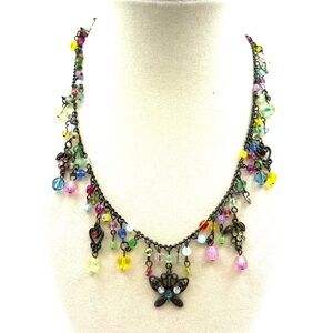 Elegant Multicolor Butterfly Necklace Antique gold tone Fantasy Fairy Garden
